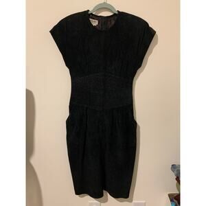 Lauren Alexandra Vintage Black Suede cocktail Dress size 8 retro80s empire waist
